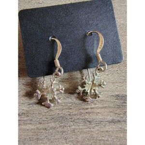 Vtg 925 Sterling Silver Snowflake Dangle Earrings Casual Gift